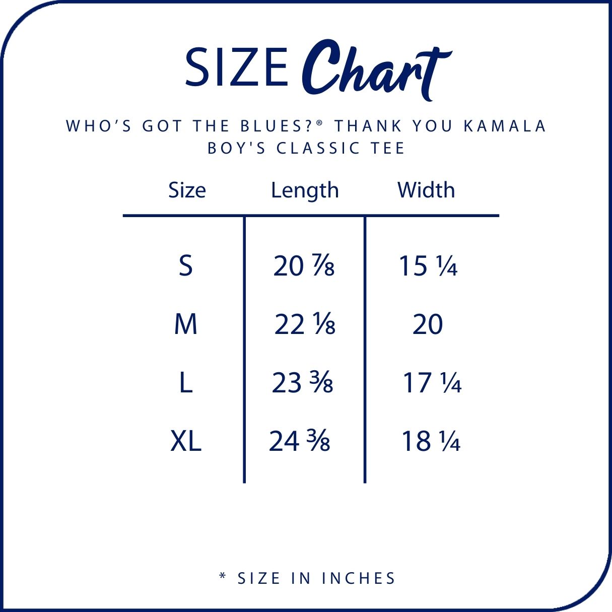 Thank You Kamala Boy's Classic Tee Size Chart