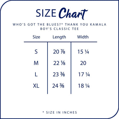 Thank You Kamala Boy's Classic Tee Size Chart