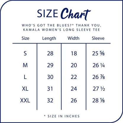 Thank You, Kamala Women's Long Sleeve Tee size chart