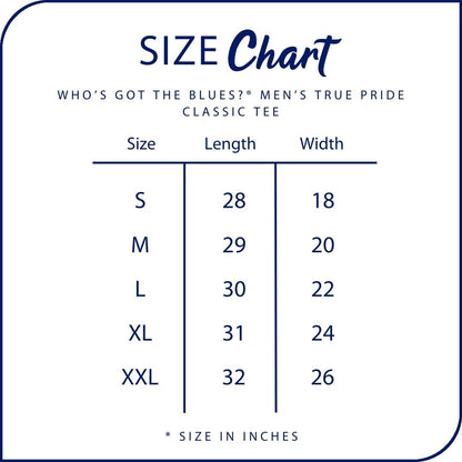 True PRIDE Men's Classic Tee Size Chart