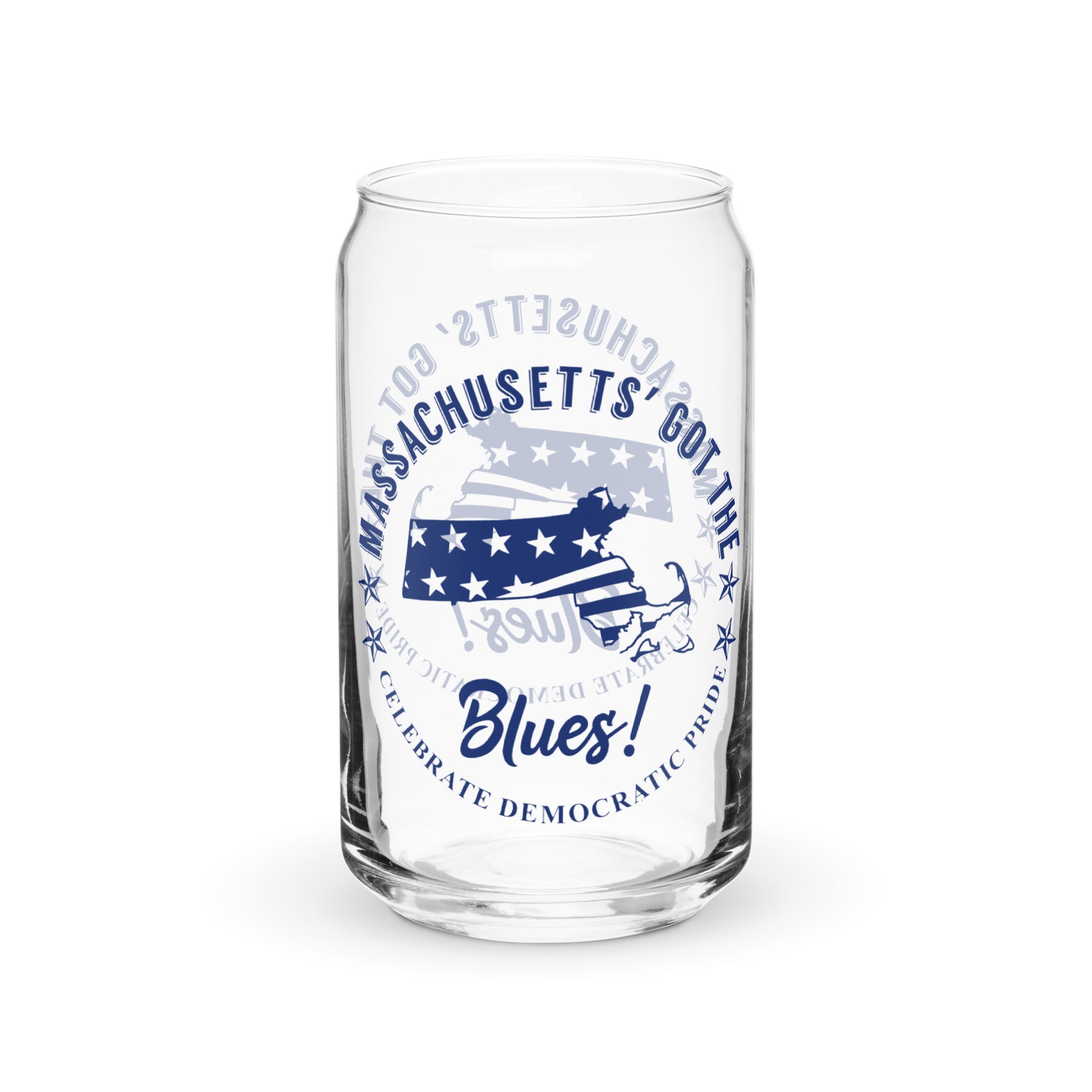 Massachusetts Swag flag can-shaped glass